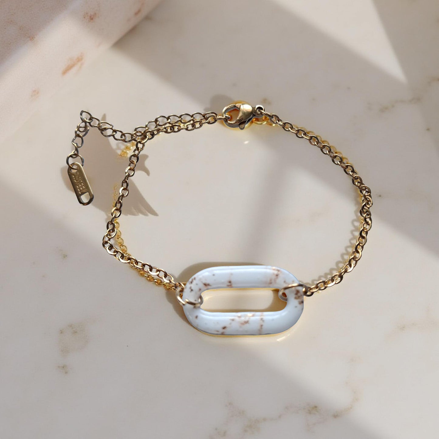 Bracelet Ovelia - Blanc & Or marbré