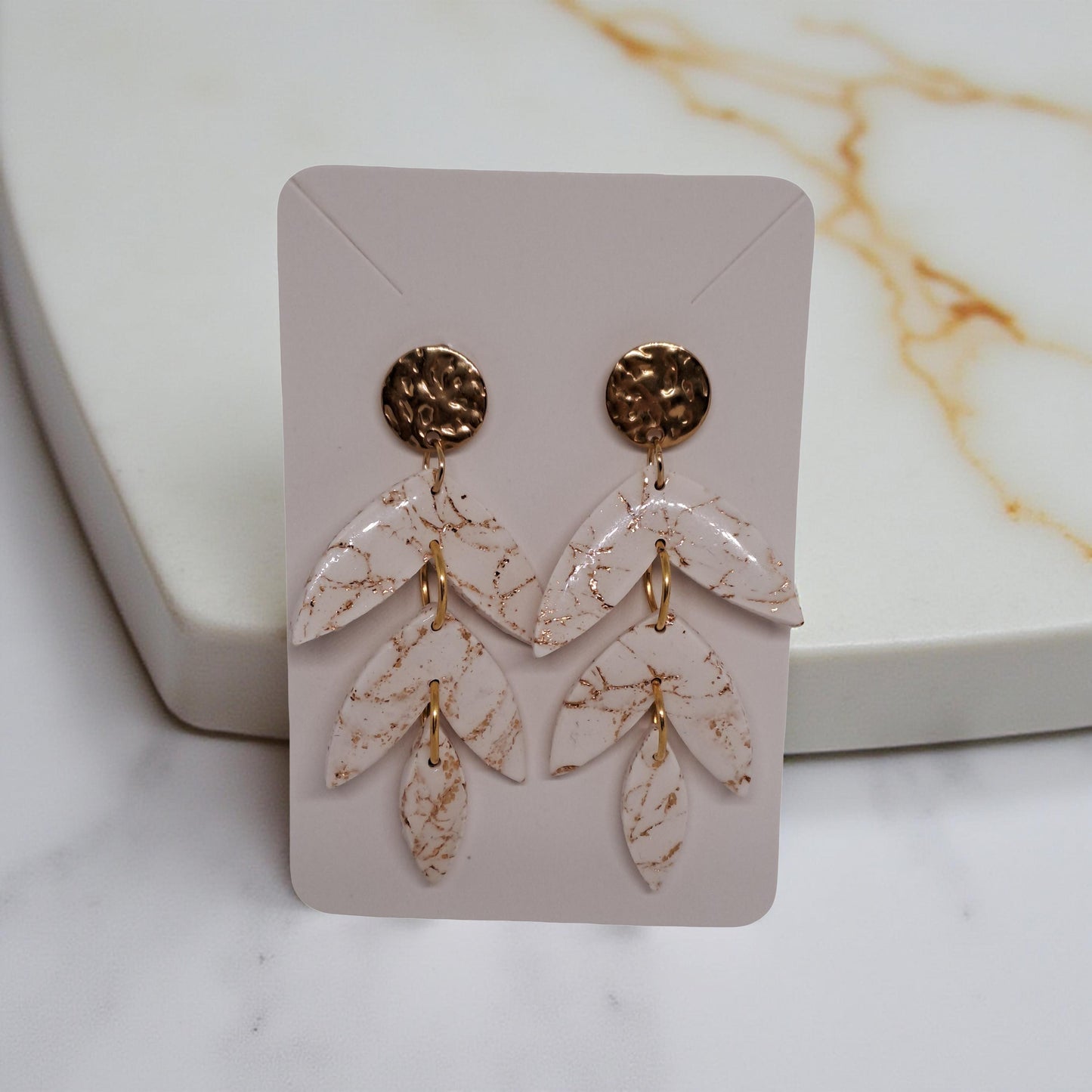 Boucles d’oreilles Caro - Blanc & Or marbré