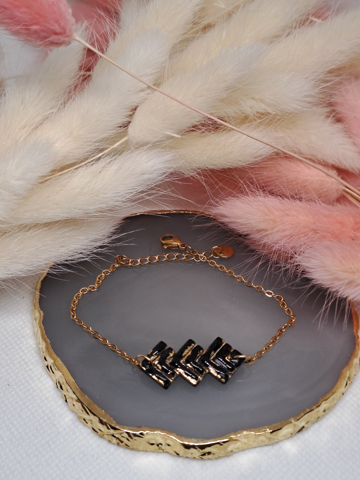 Bracelet Néora - Noir & Feuille d’or