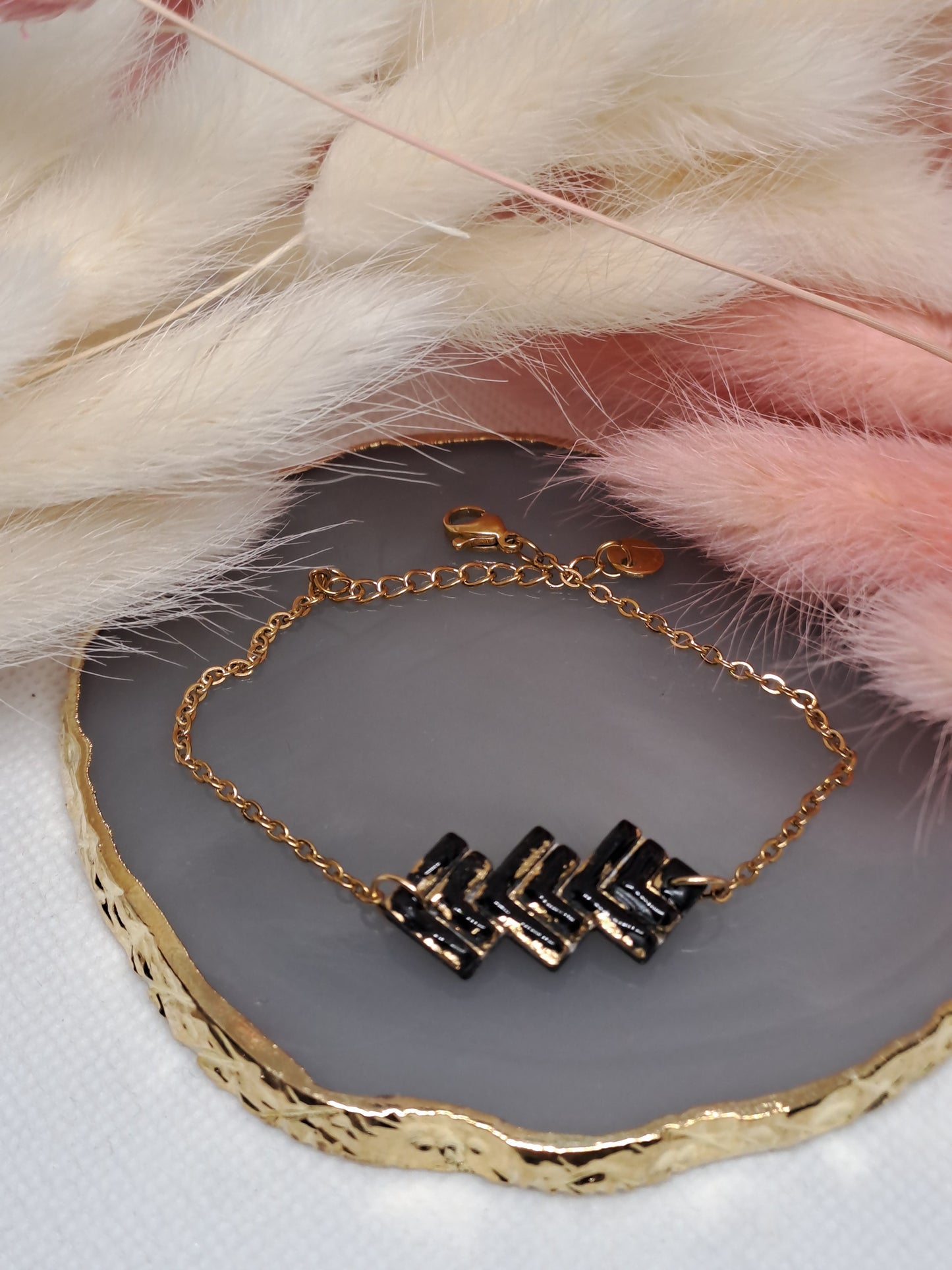 Bracelet Néora - Noir & Feuille d’or