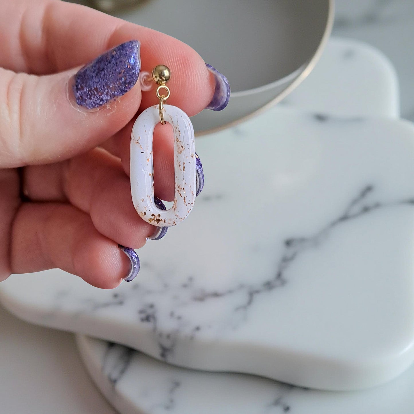 Boucles d’oreilles Ovelia - Blanc & Or marbré