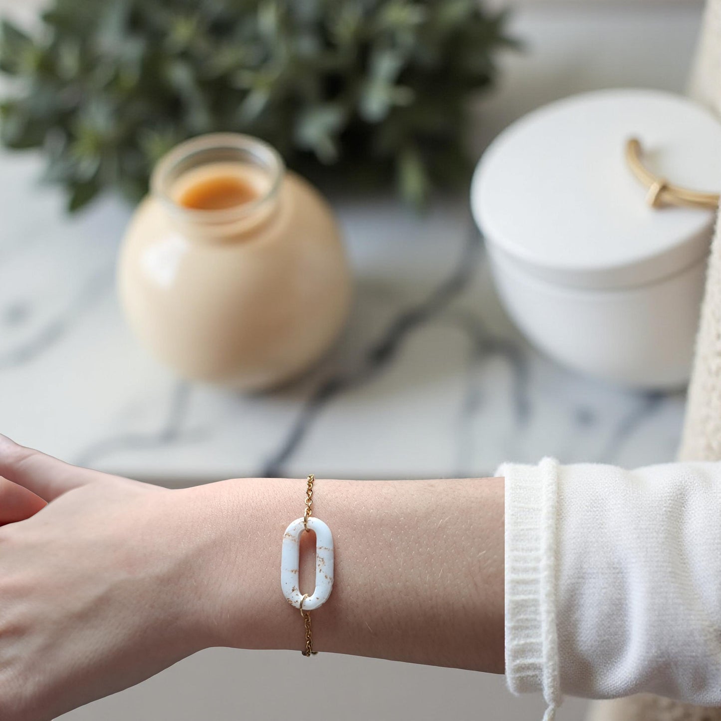 Bracelet Ovelia - Blanc & Or marbré