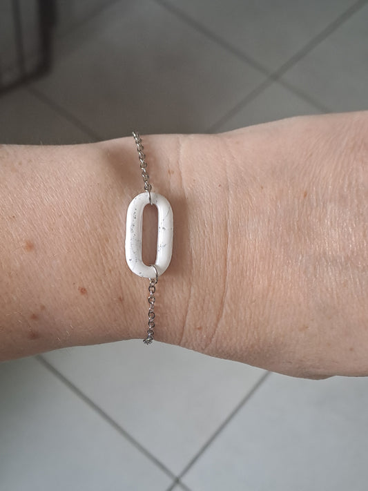 Bracelet Ovelia - Blanc & Argent marbré
