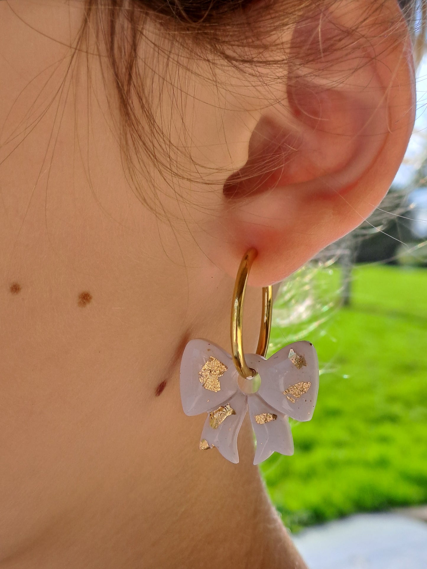 Pampilles Noeud - Blanc & Feuille d'or