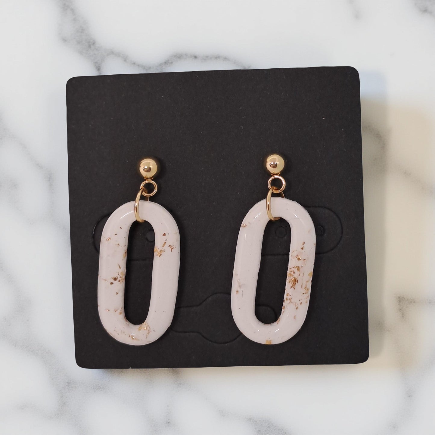 Boucles d’oreilles Ovelia - Blanc & Or marbré